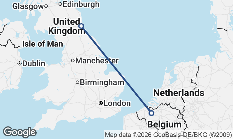 Newcastle upon Tyne to Ghent