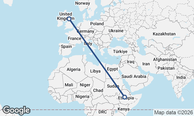 Newcastle upon Tyne to Addis Ababa