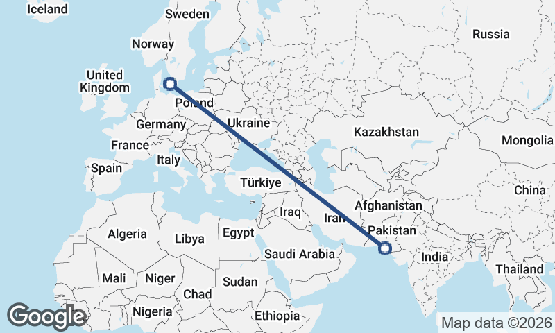 Copenhagen to Karachi