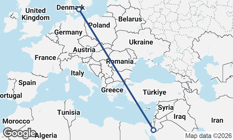 Copenhagen to Al ‘Aqabah