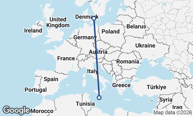 Copenhagen to Valletta