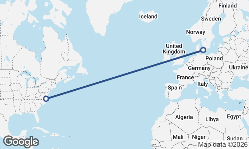 Copenhagen to Norfolk