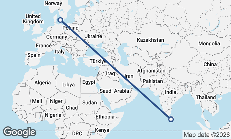 Copenhagen to Colombo