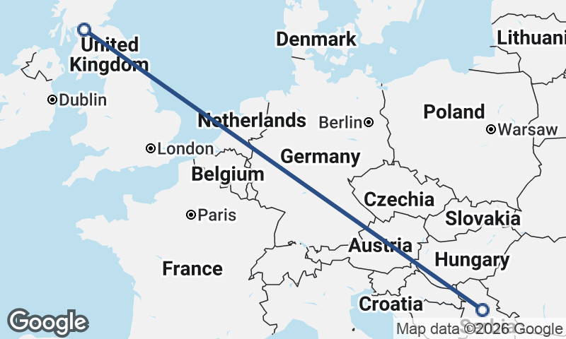 Glasgow to Belgrade