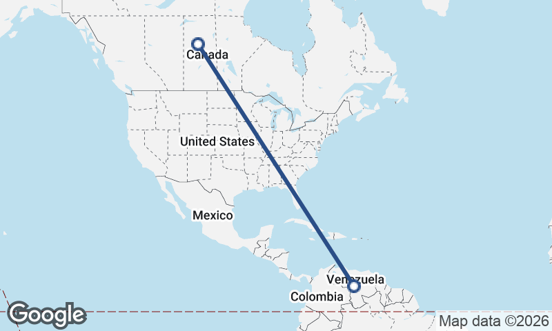 Canada to Venezuela