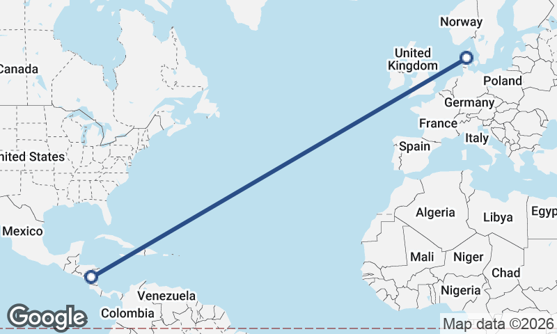 Denmark to Nicaragua