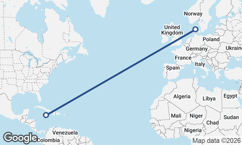 Denmark to Jamaica