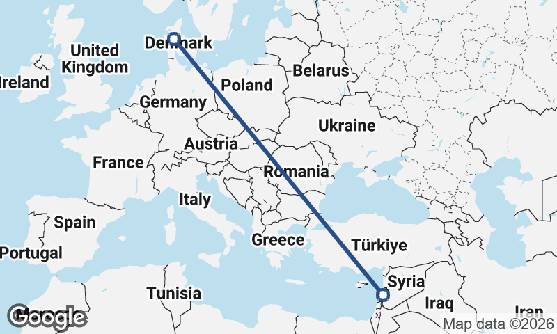 Denmark to Lebanon