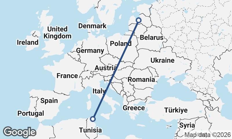 Riga to Tunis