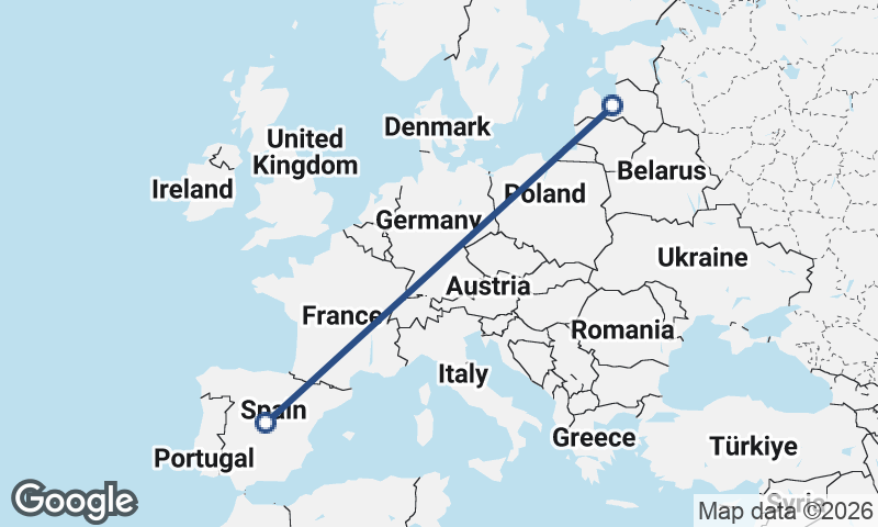 Riga to Madrid