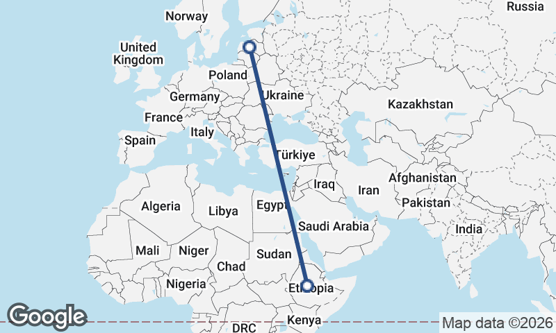 Riga to Addis Ababa