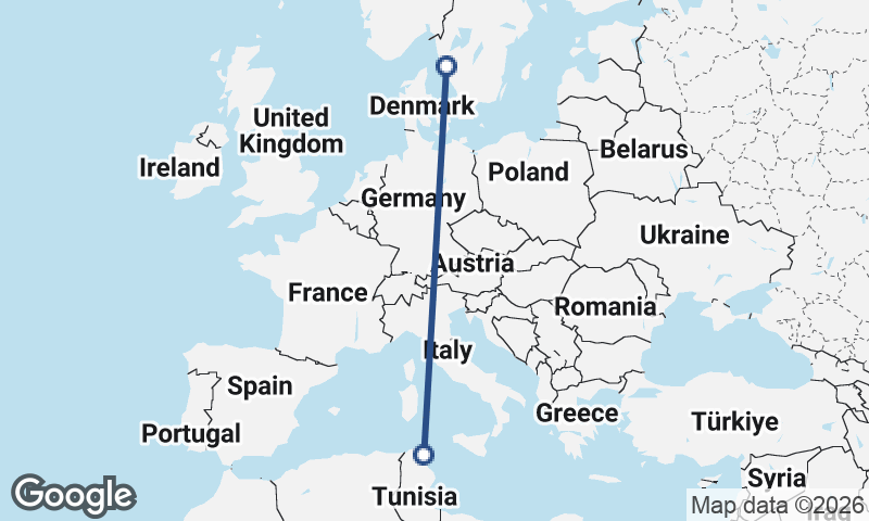 Göteborg to Tunis