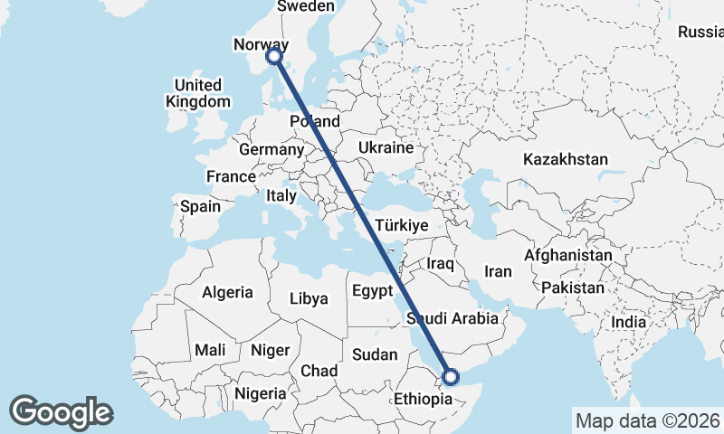Oslo to Aden