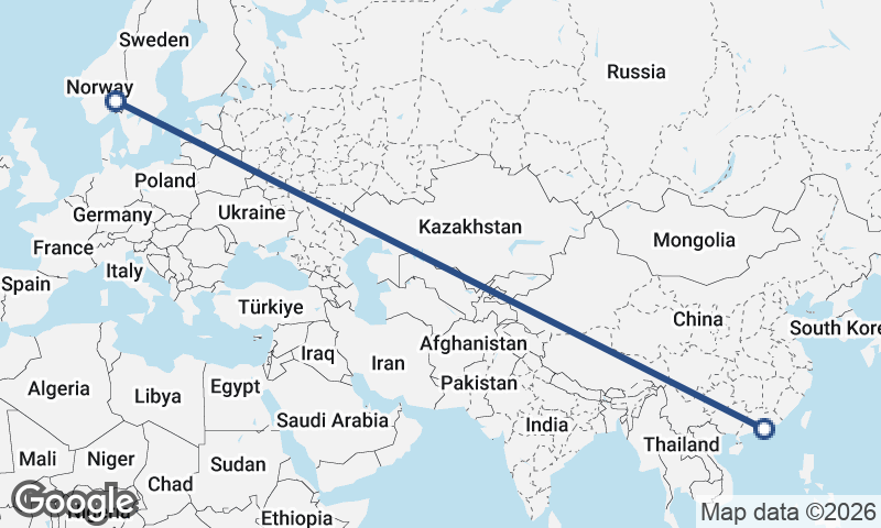 Oslo to Hong Kong
