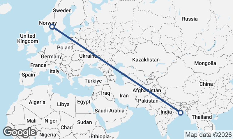 Oslo to Kolkata