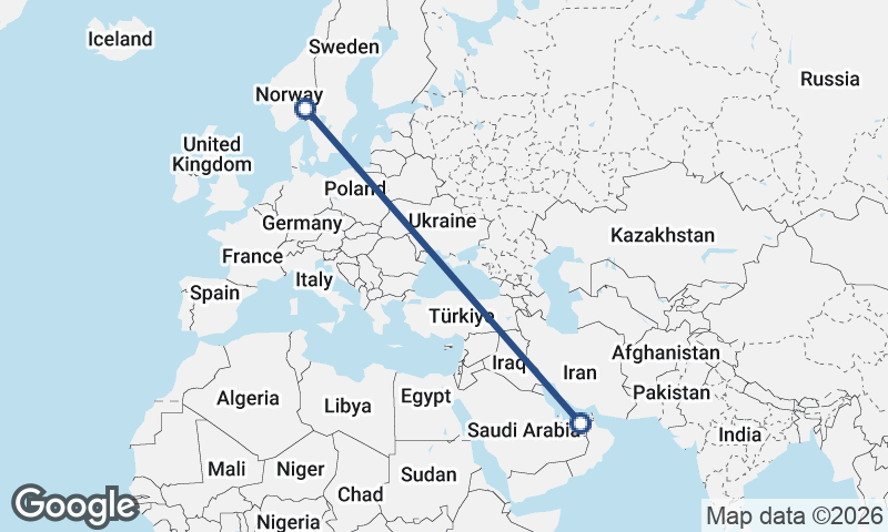 Oslo to Abu Dhabi