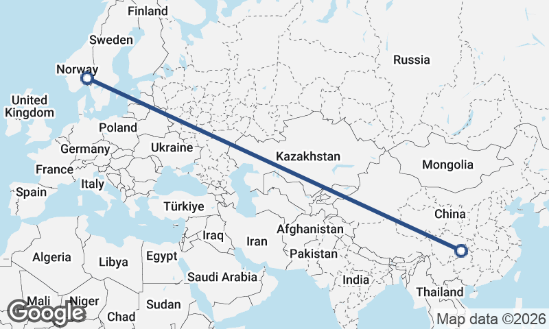 Oslo to Chongqing
