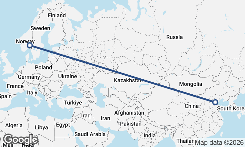 Oslo to Tianjin