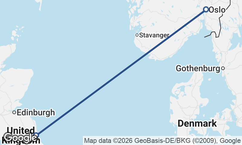 Oslo to Newcastle upon Tyne