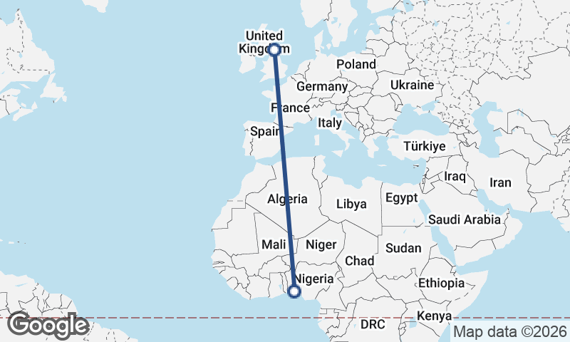 Lagos to Newcastle upon Tyne