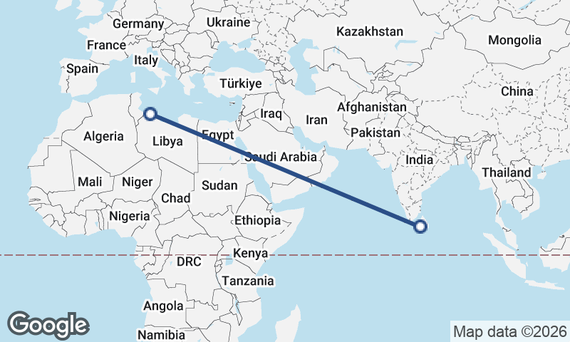 Colombo to Tripoli