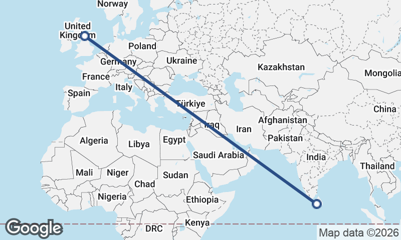Colombo to Newcastle upon Tyne