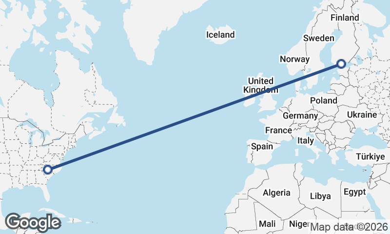 Helsinki to Charlotte