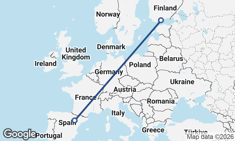 Helsinki to Zaragoza