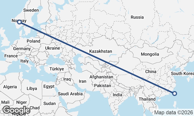 Norway to Taiwan