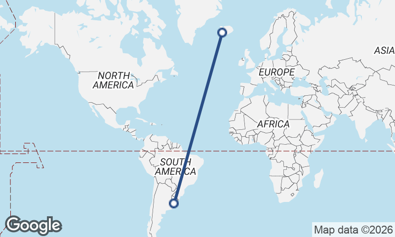 Reykjavík to Montevideo