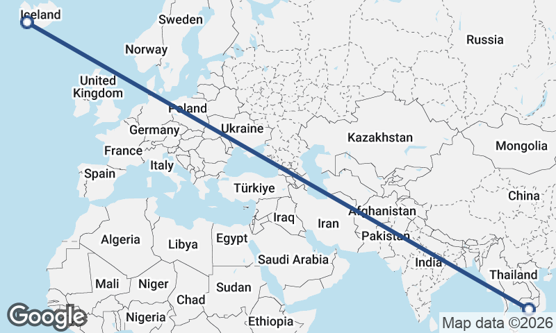 Reykjavík to Phnom Penh