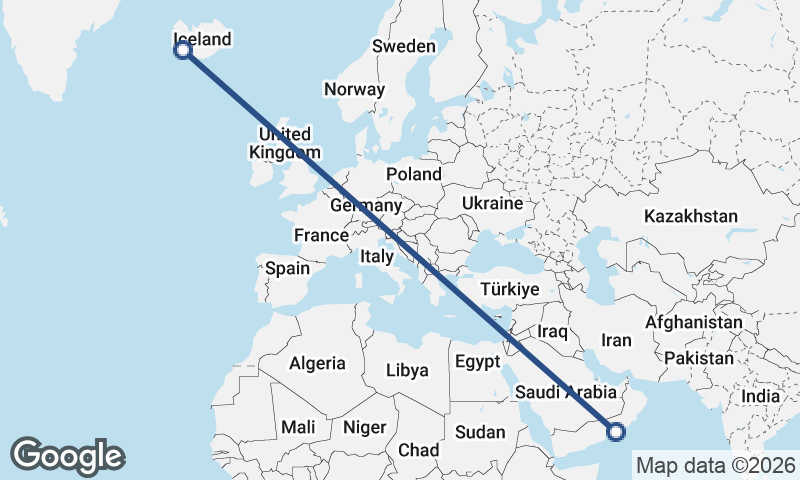 Reykjavík to Şalālah