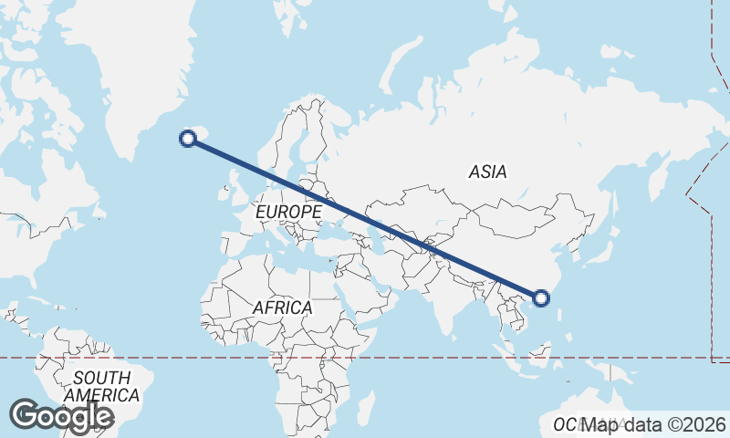 Reykjavík to Hong Kong