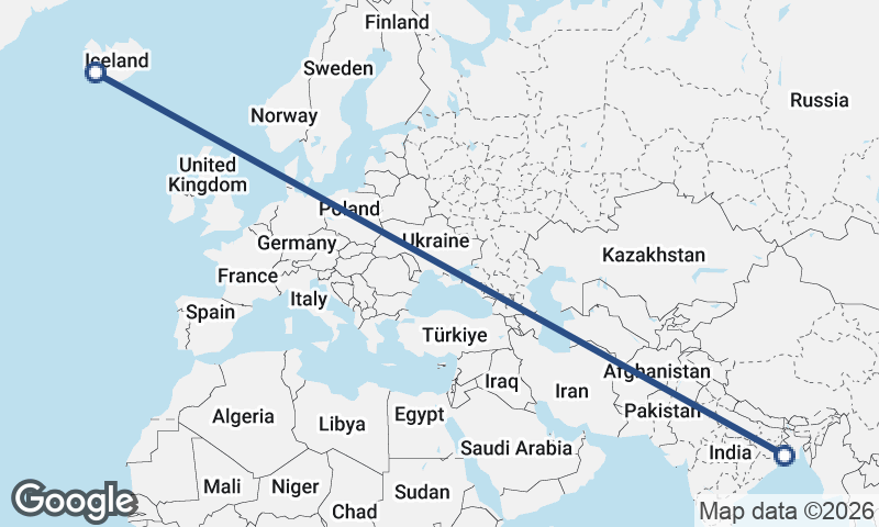 Reykjavík to Kolkata