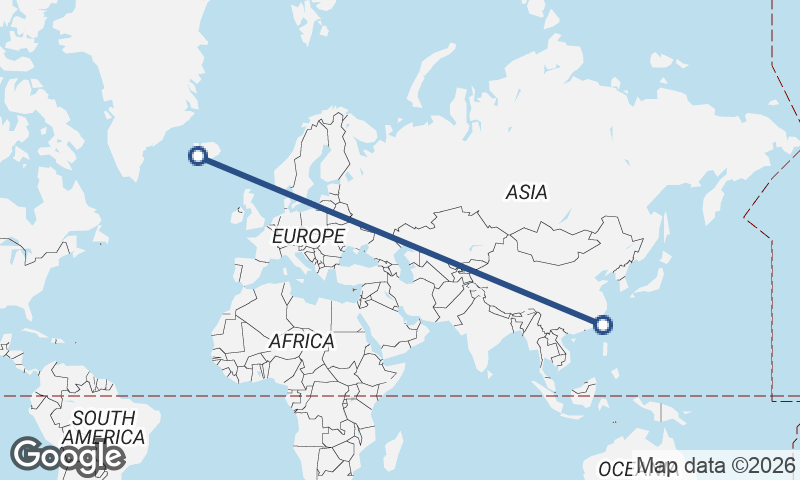 Reykjavík to Taichung