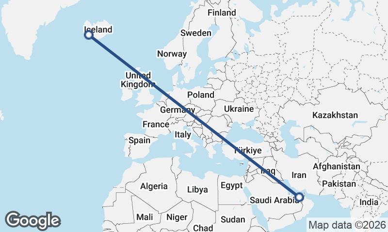 Reykjavík to Abu Dhabi