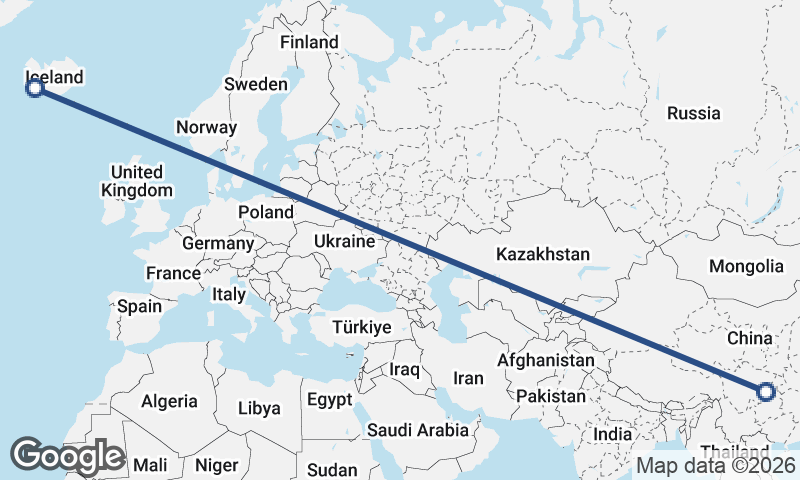 Reykjavík to Chongqing