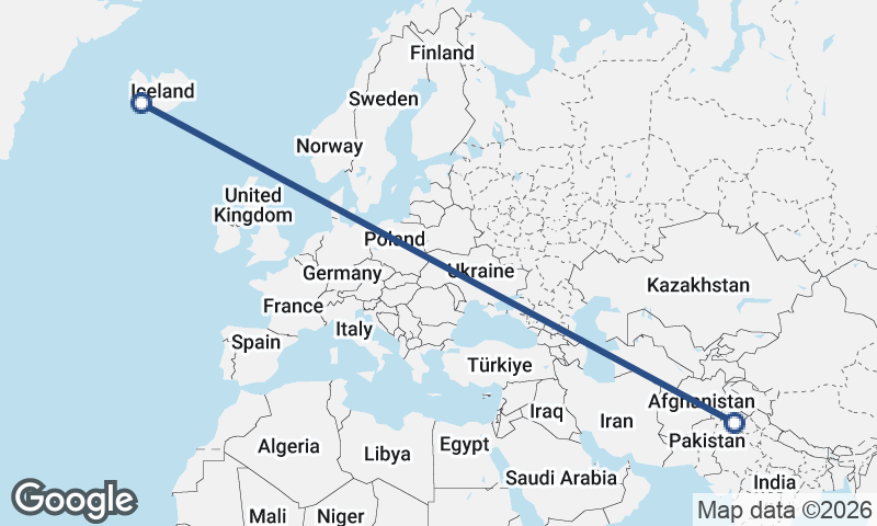 Reykjavík to Faisalabad