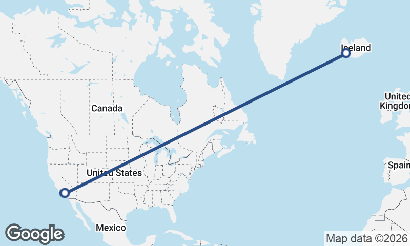 Reykjavík to Los Angeles