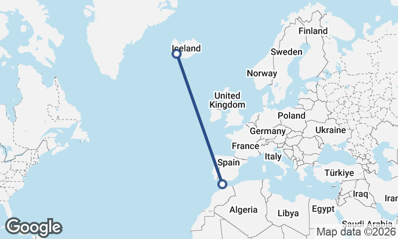 Reykjavík to Tangier