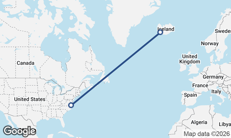 Reykjavík to Norfolk
