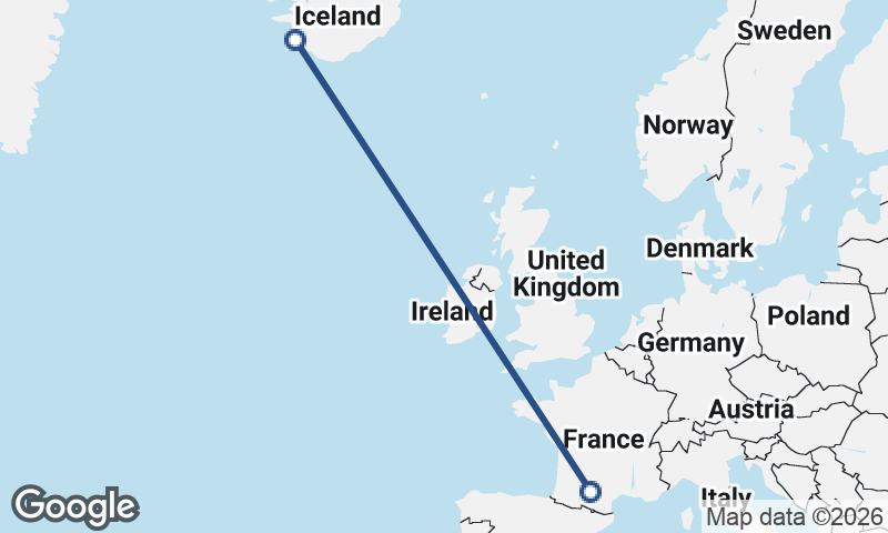Reykjavík to Toulouse