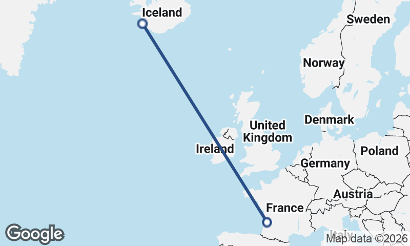 Reykjavík to Bordeaux