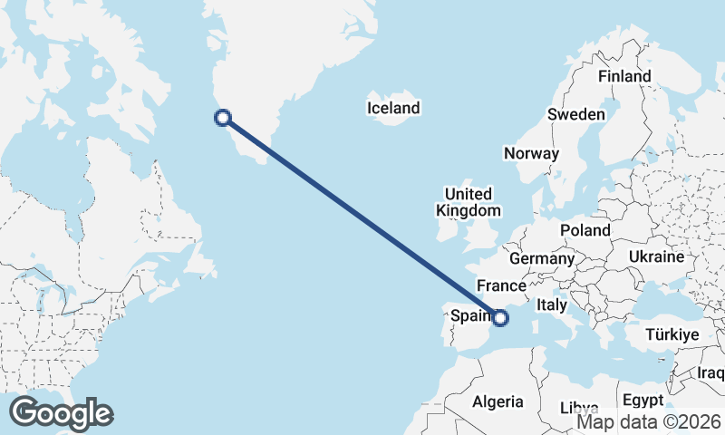 Nuuk to Barcelona