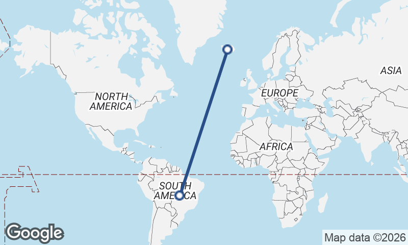 Iceland to Brazil
