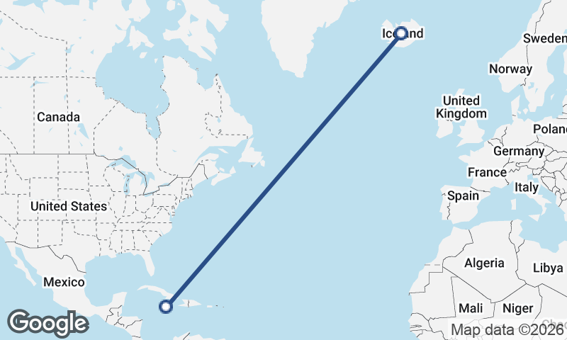 Iceland to Jamaica