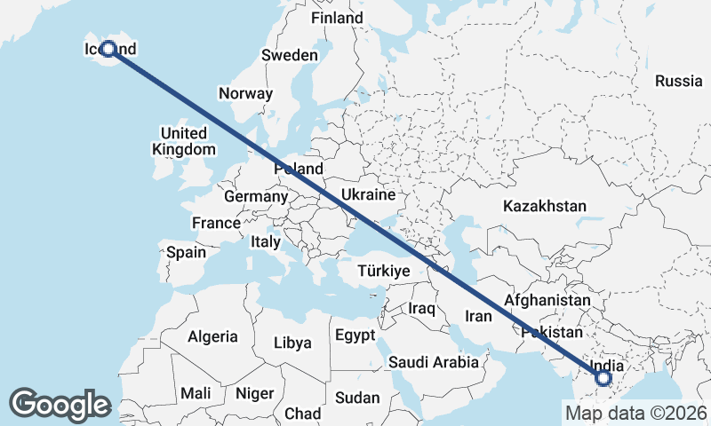 Iceland to India