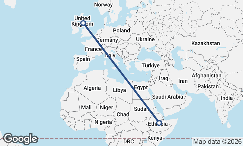 Ethiopia to United Kingdom